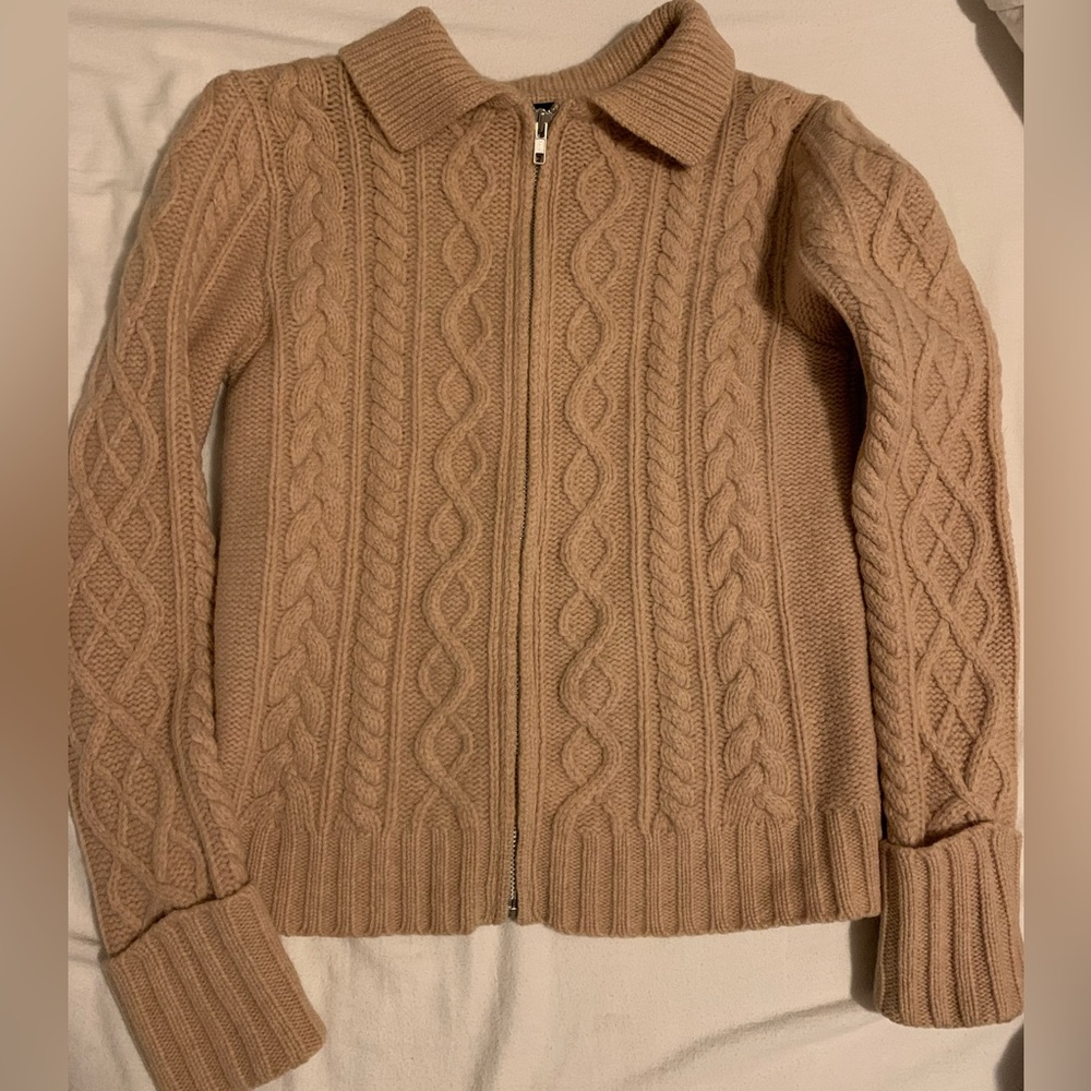 Wool cable knit zip sweater